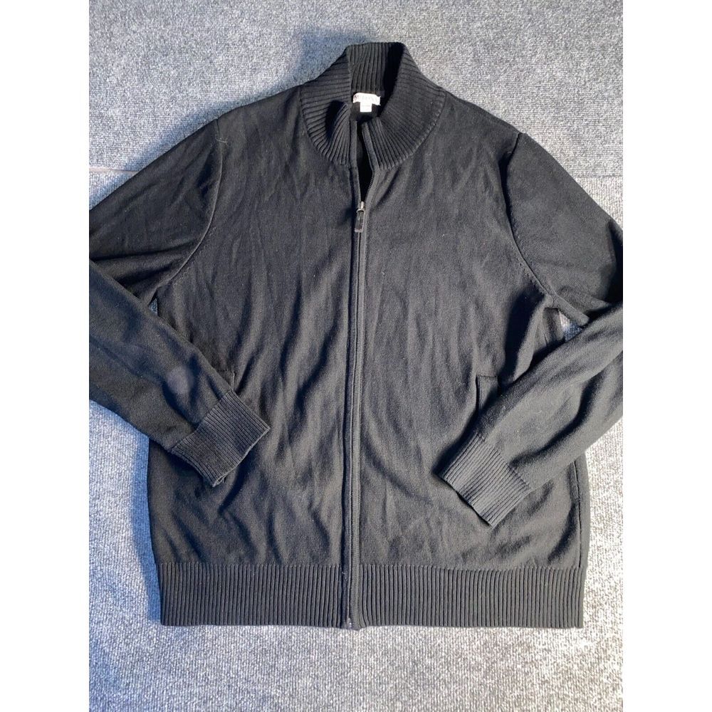 Merona Cardigan Sweater Mens Large Black‎ Ribbed Hem & Cuff Long Sleeve Full Zip